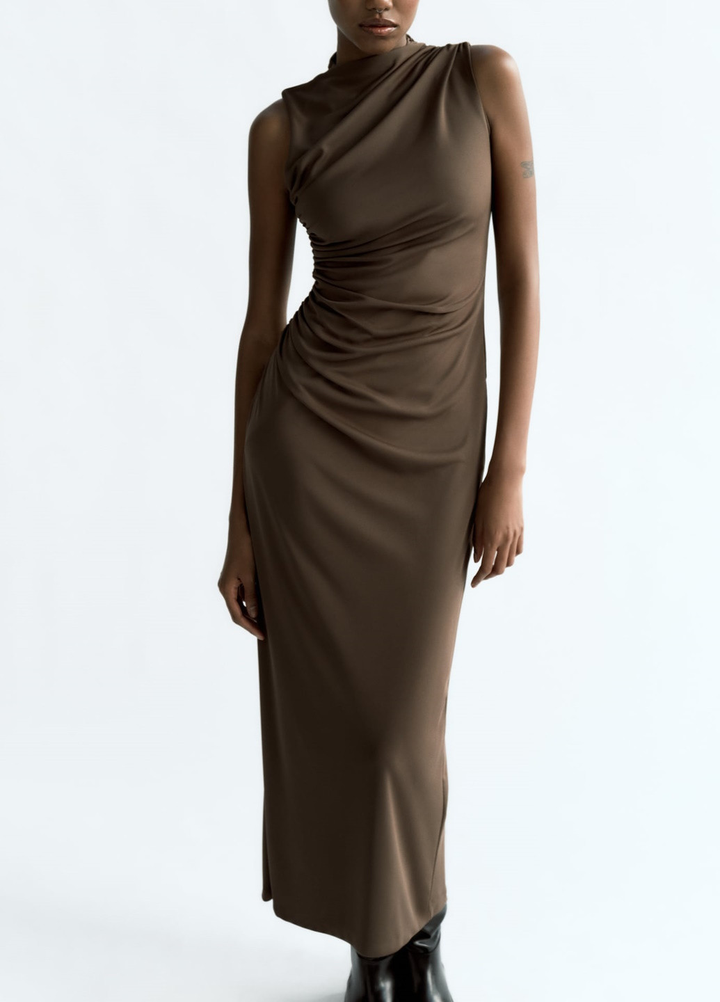Серо-коричневое праздничный платье Zara однотонное