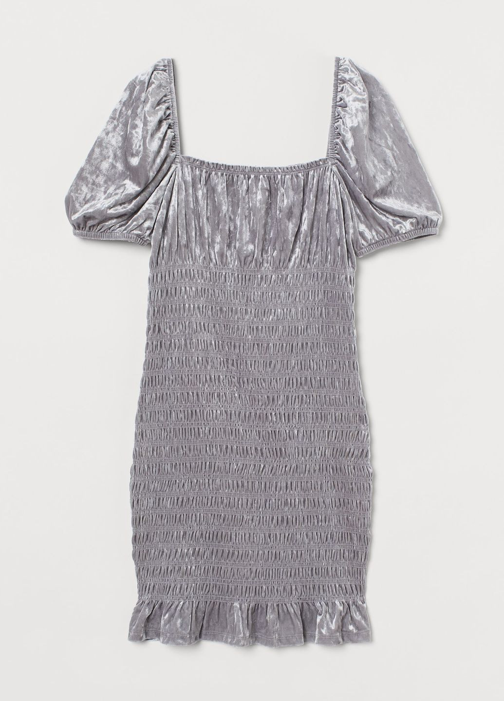 Серебряное коктейльное платье велюр H&M однотонное