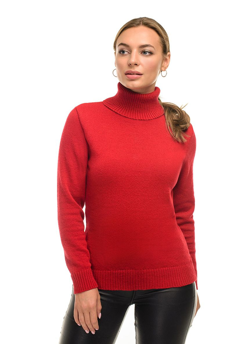 Червоний тепла та м'яка жіноча водолазка з еластаном SVTR
