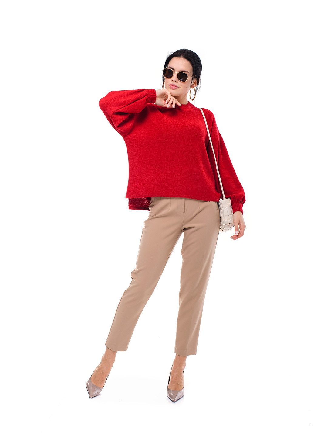 Красный свободный и легкий женский свитер с эластанном SVTR
