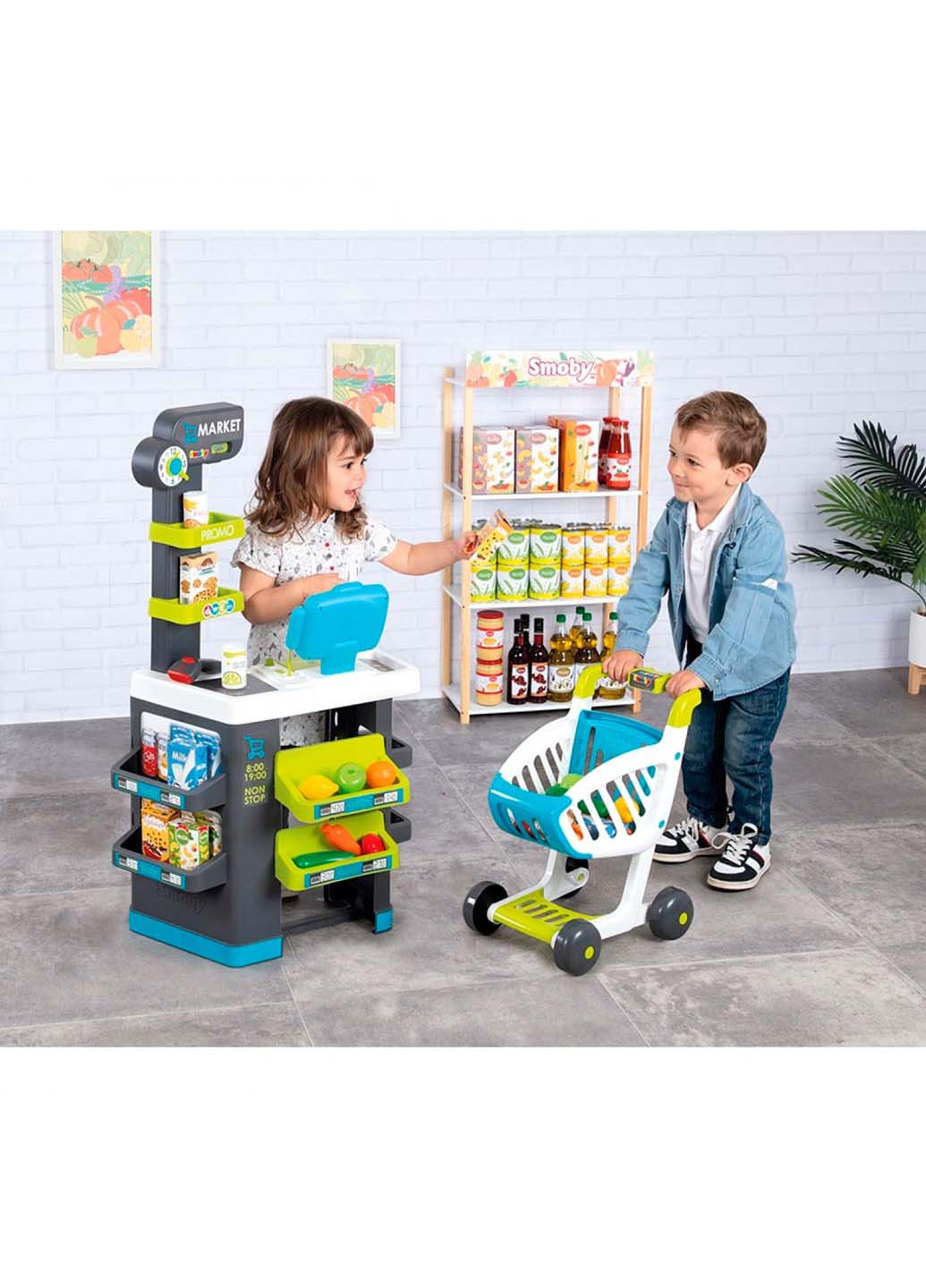 Детский супермаркет с электронной кассой и тележкой из 42 аксессуаров Smoby (271537671)