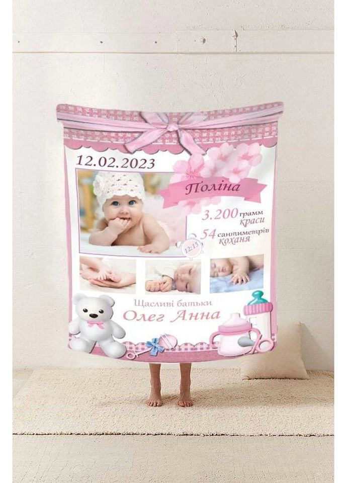 Плед 3D зі своїми побажаннями з метрикою Мрійлива колекція для маленької принцеси 4 фото 20222387_C 11578 80х100 см Fashion (271548414)