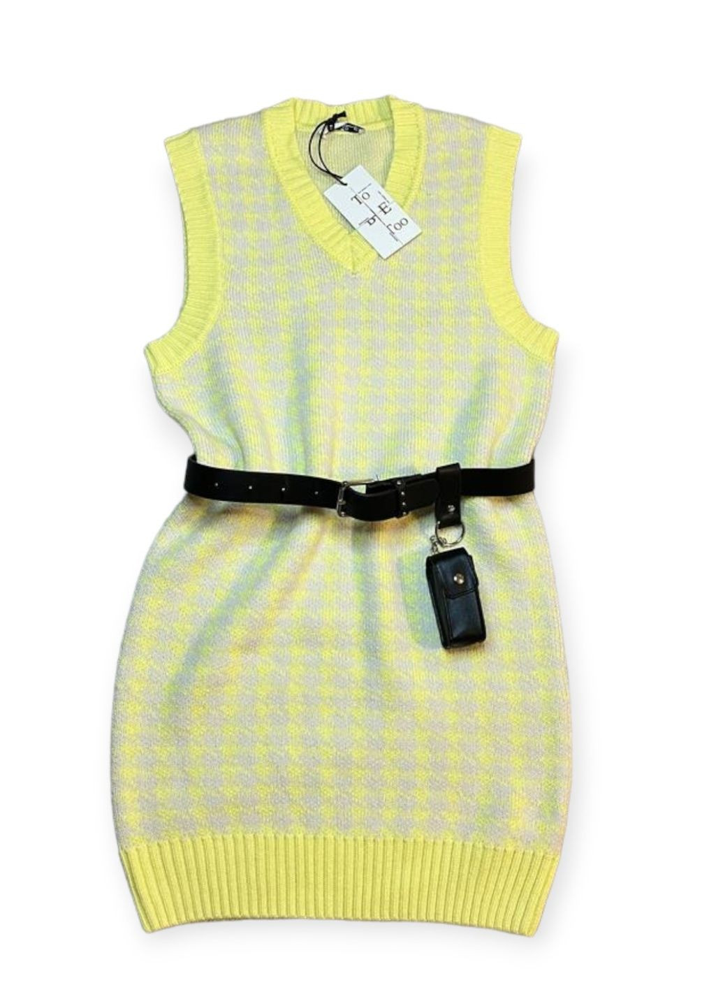 Жовта тепла в'язана сукня-жилет для дівчинки з поясом в комплекті tbt1160 жовта To Be Too (271690528)