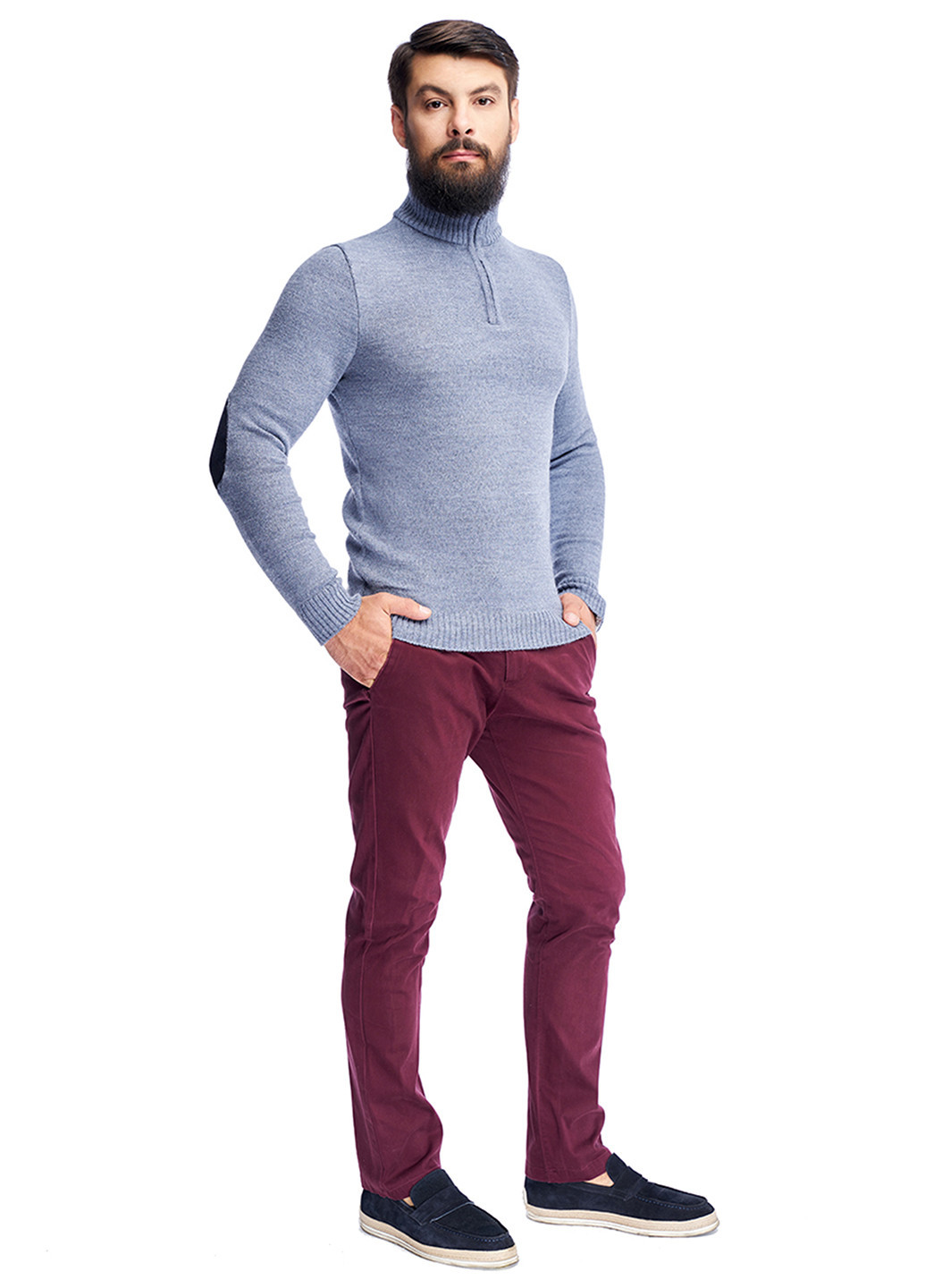 Сіро-голубий чоловічий еластичний светр з коміром на блискавці SVTR