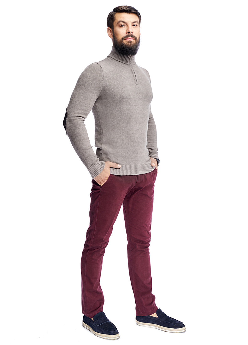 Кавовий чоловічий еластичний светр з коміром на блискавці SVTR