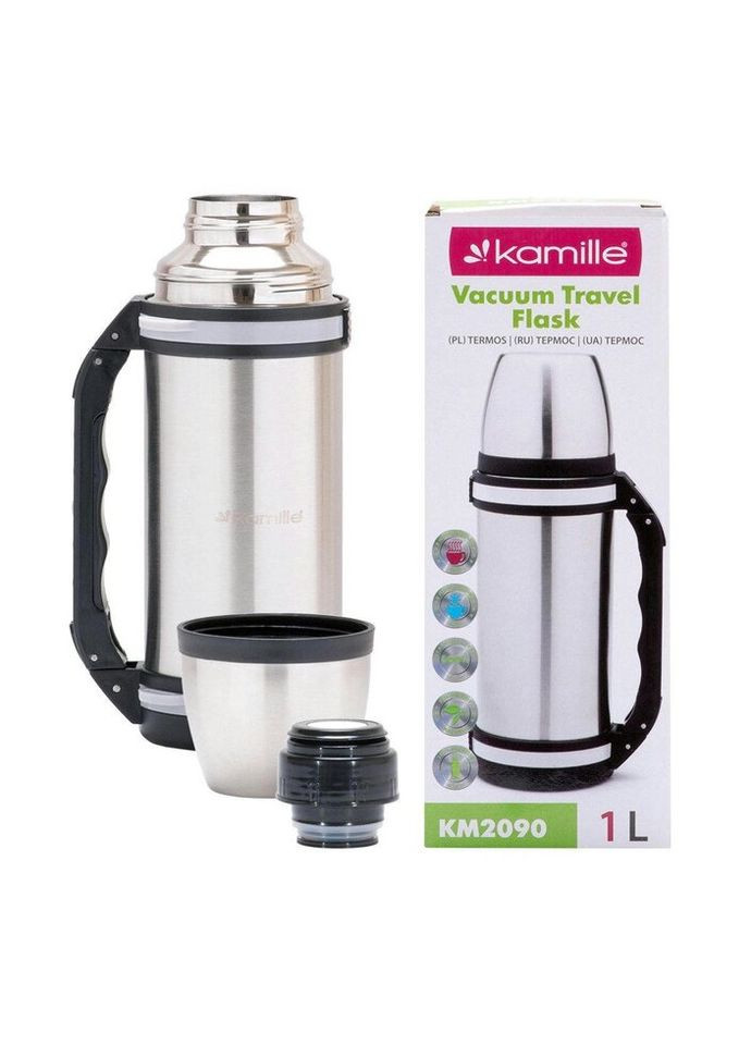 Термос із нержавіючої сталі з ручкою та ремінцем 1000 мл KM-2090 Kamille (271549086)