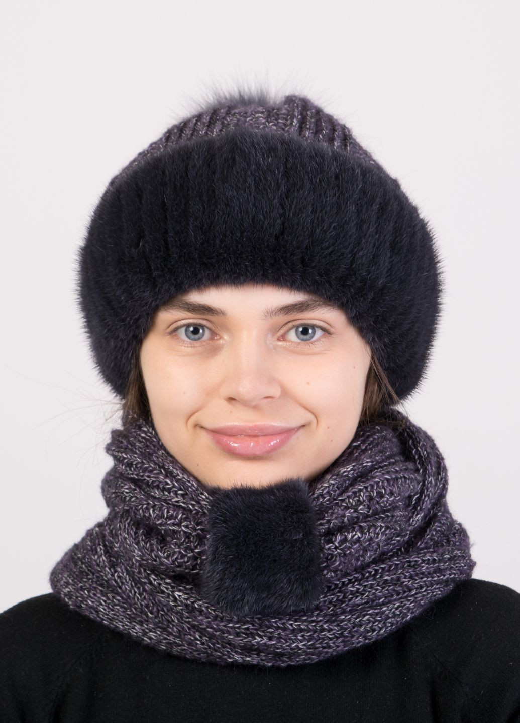 Вязаный норковый комплект шапка + шарф Меховой Стиль снуд (271556759)