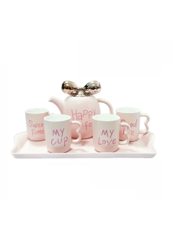 Чайный сервиз на подносе Счастливая жизнь О-8030-50 6 предметов розовый Olens (271551981)