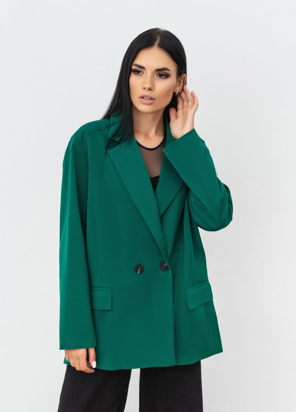 Зеленый женский пиджак свободного кроя romashka Ромашка однотонный - демисезонный