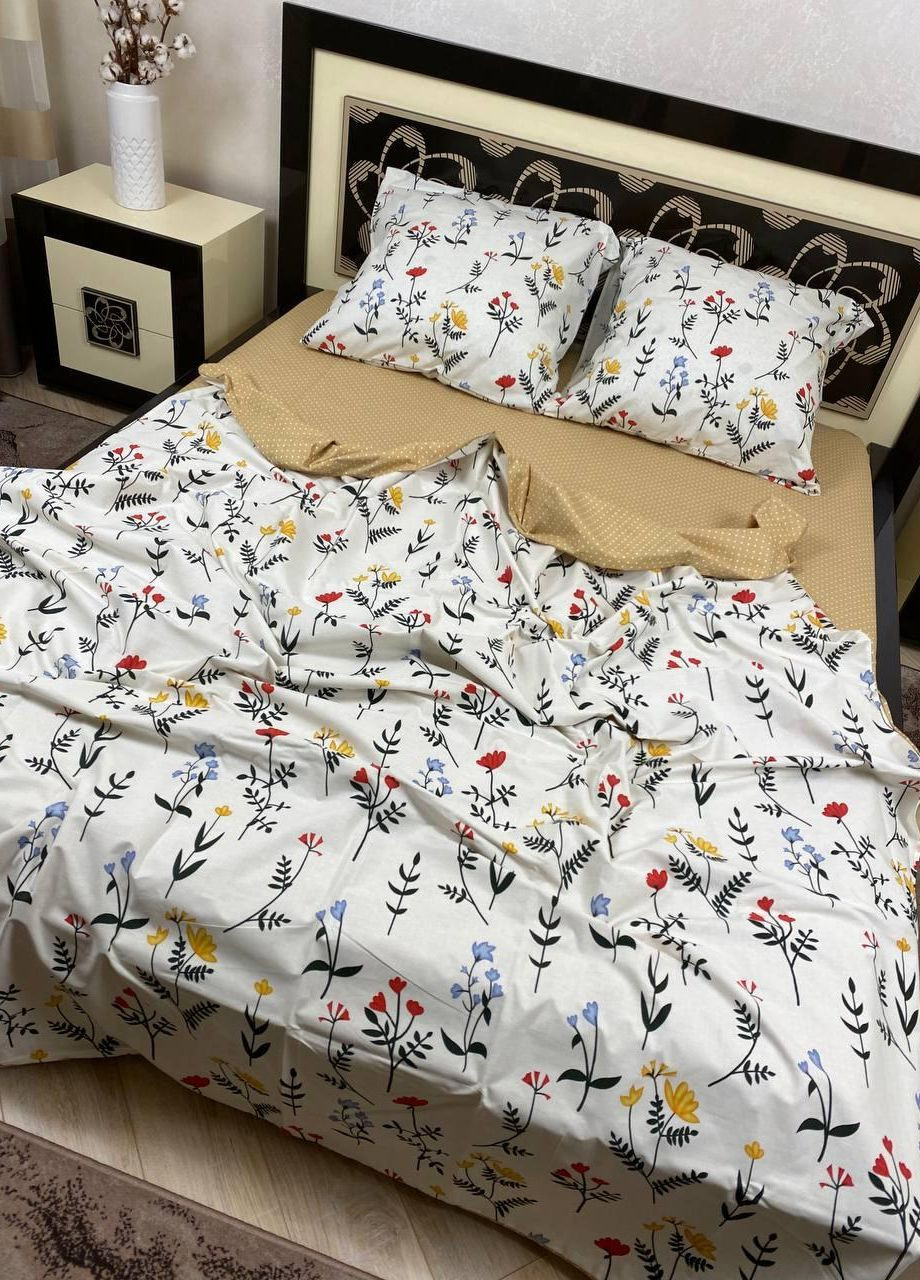 Постельное белье хлопковое Цветы Евро 200 x 220 Бязь Белый 50 х 70 No Brand (271665252)