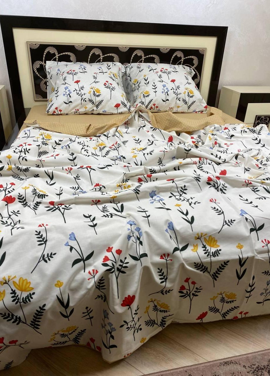 Постельное белье хлопковое Цветы Евро 200 x 220 Бязь Белый 50 х 70 No Brand (271665252)