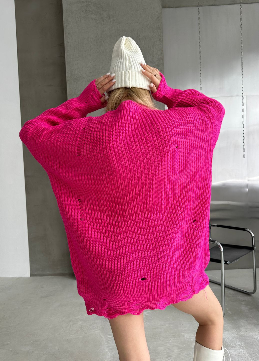 Малиновый демисезонный трендовый свитер-платье свободного кроя джемпер No Brand
