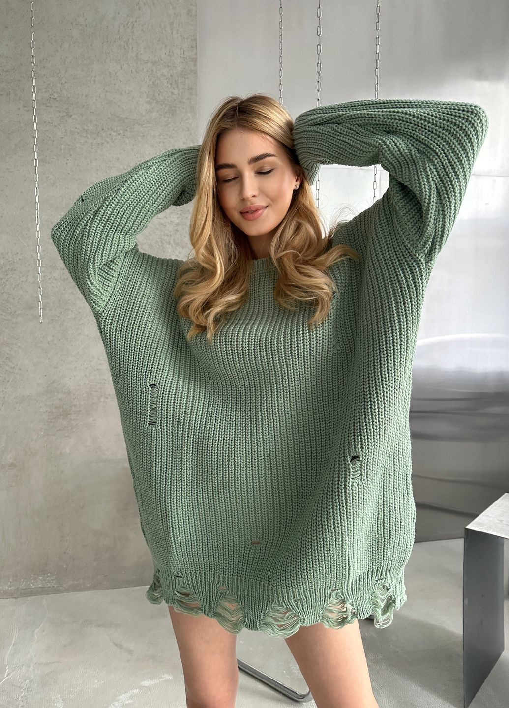 М'ятний демісезонний трендовий светр-сукня вільного крою джемпер No Brand