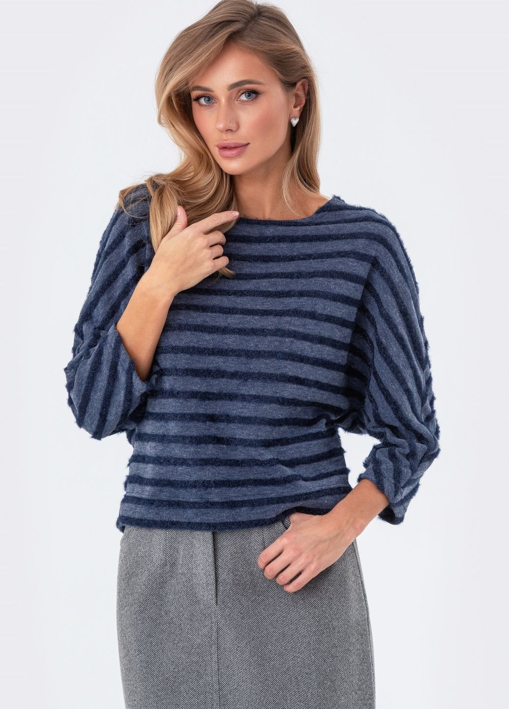 синий джемпер в полоску с застёжкой Dressa (271844449)