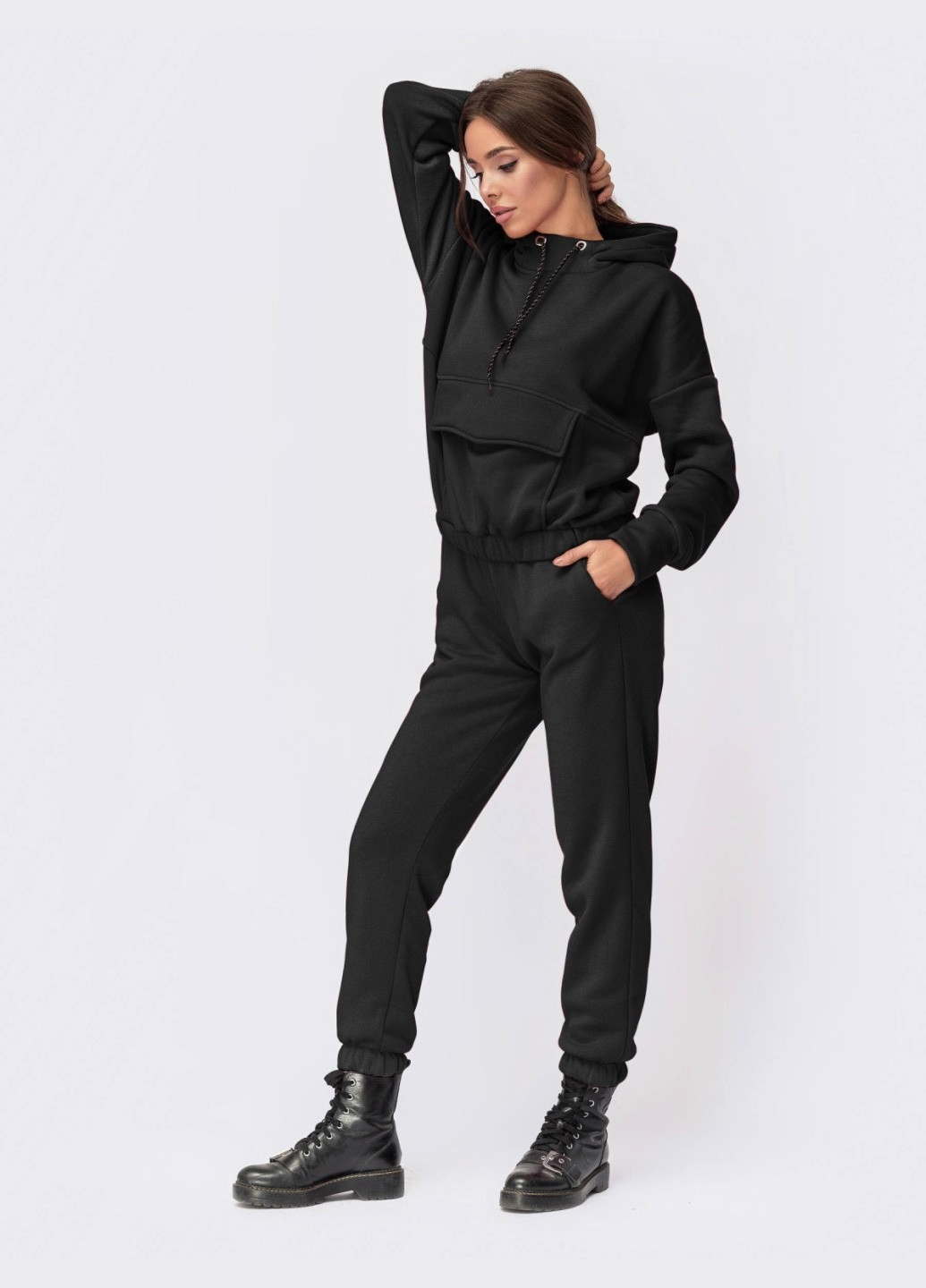 черный спортивный костюм с худи и брюками-карго Dressa (271844446)