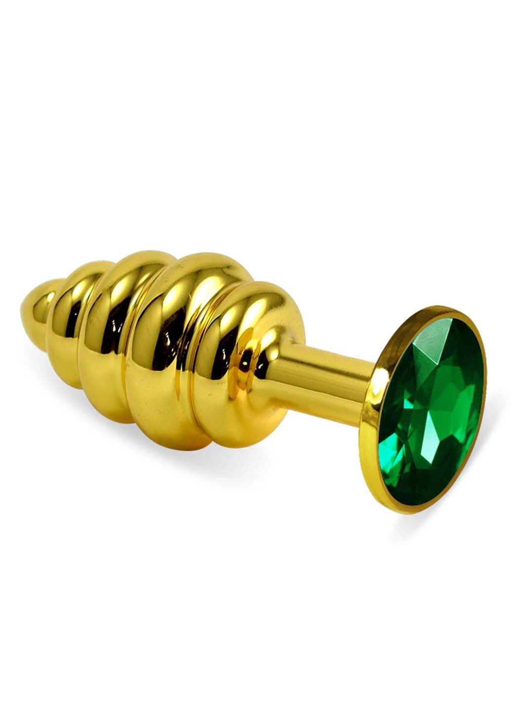 Ребристая анальная пробка с зеленым кристаллом Rosebud Spiral Metal Plug Lovetoy (271841114)