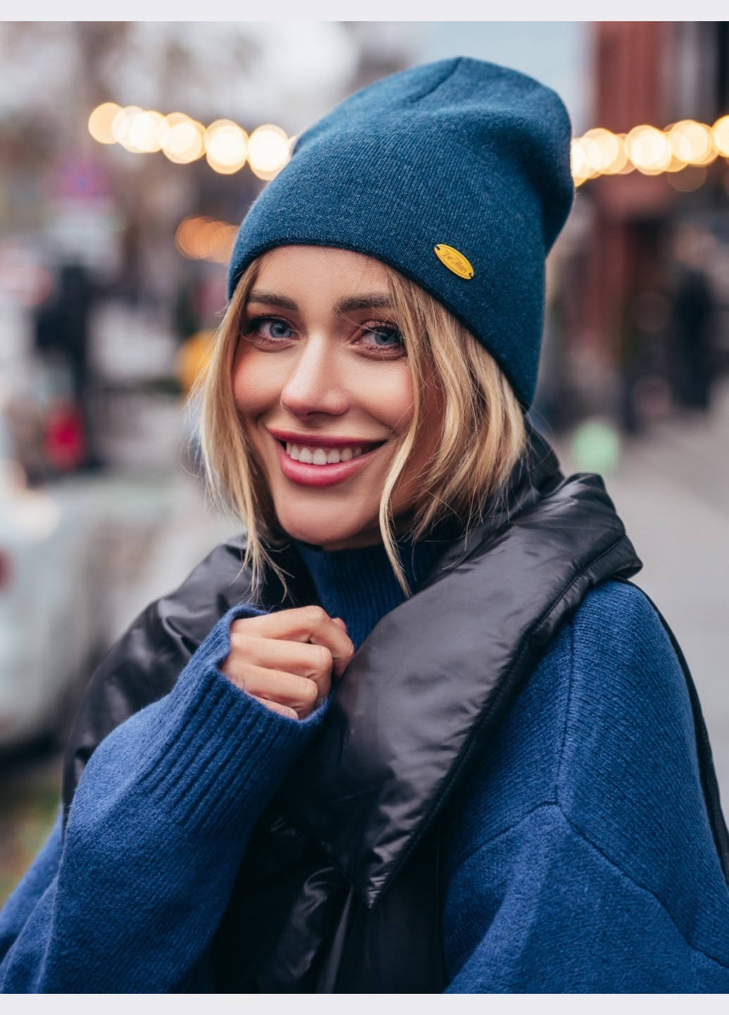 шапка-біні темно-синього кольору без підкладки Dressa (271955286)