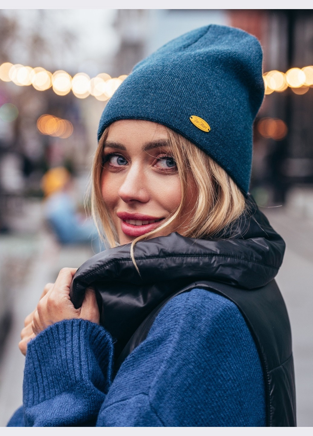 шапка-біні темно-синього кольору без підкладки Dressa (271955286)