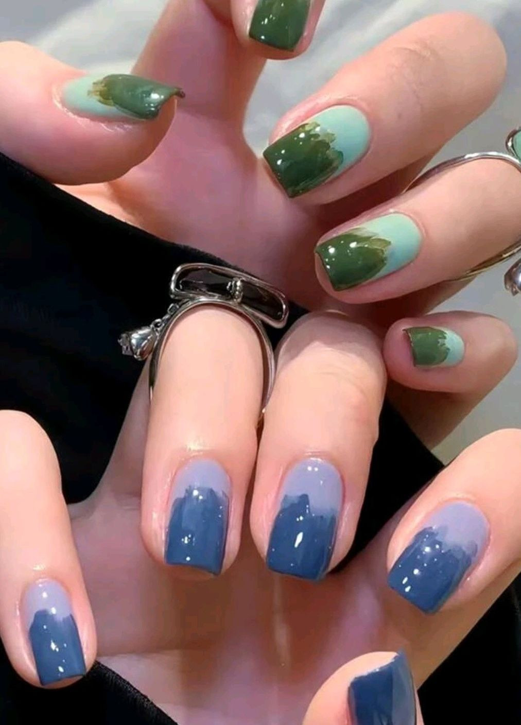 Накладні нігті зі скотчем і пилочкою фіолетово-зеленого кольору 24 шт 029 Nails (271986078)