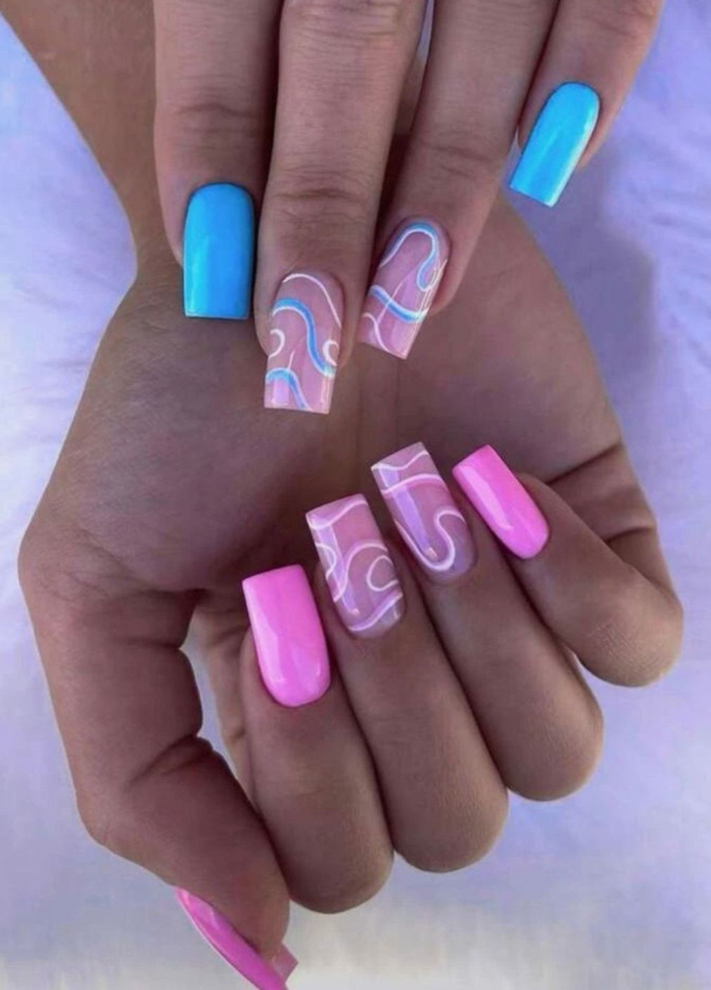 Накладні нігті зі скотчем і пилочкою рожево-блакитні 24 шт 082 Nails (271986120)