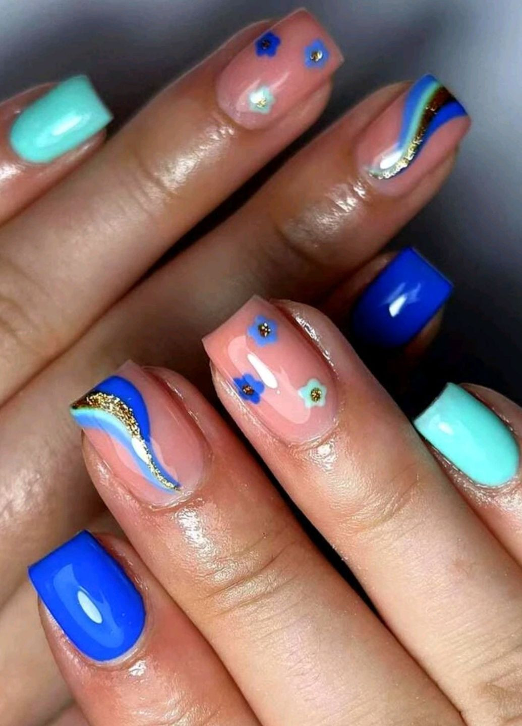 Накладні нігті зі скотчем і пилочкою сині 24 шт 090 Nails (271986082)