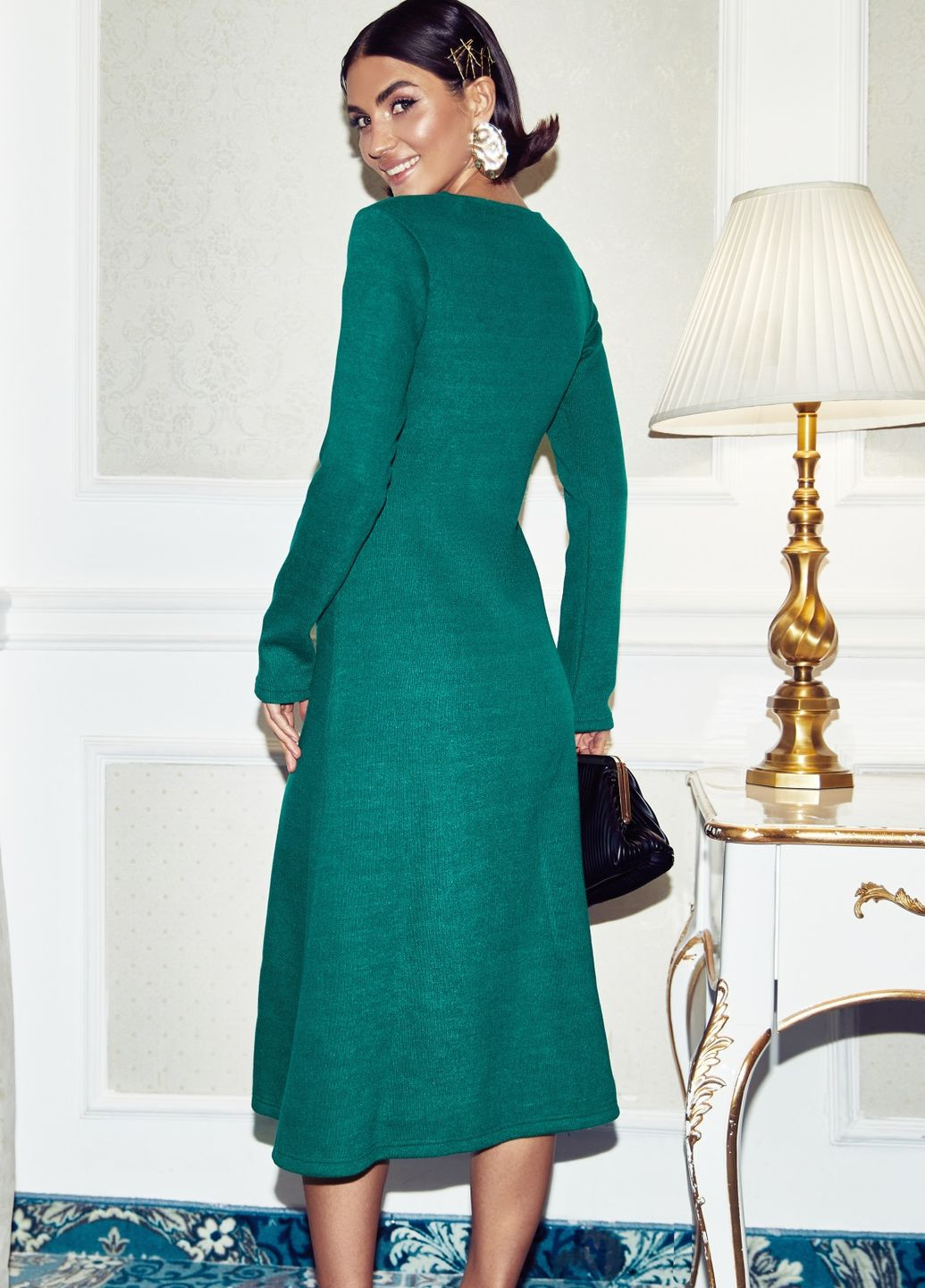 Смарагдова тепла сукня з розрізом на поличці темно-зелена Dressa