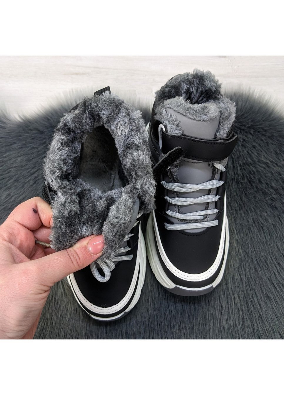 Серые повседневные зимние ботинки подростковые зимние для девочки Канарейка