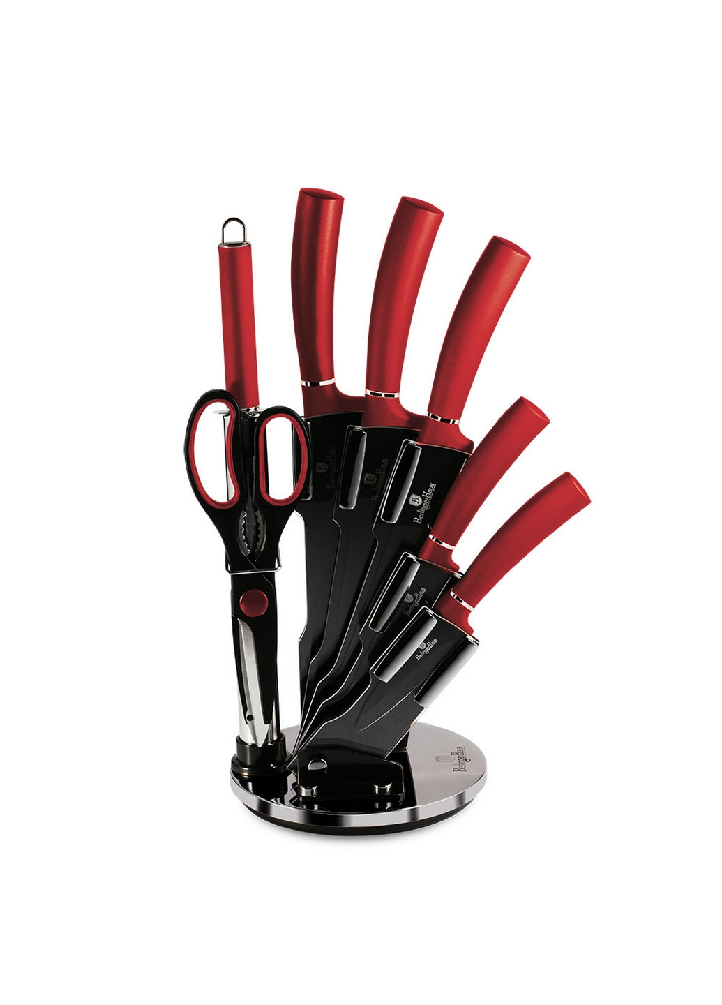 Набор ножей на подставке 8 предметов Metallic Line Burgundy Edition Berlinger Haus красные,