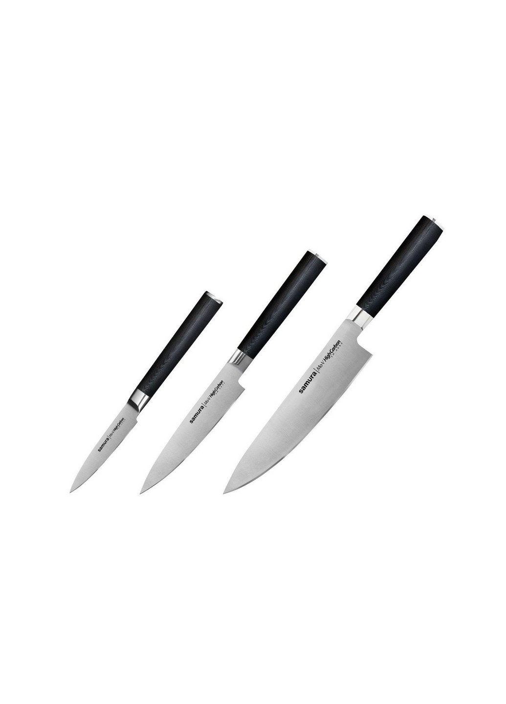 Набор из 3-х кухонных ножей в подарочной коробке Mo-V Samura чёрные,