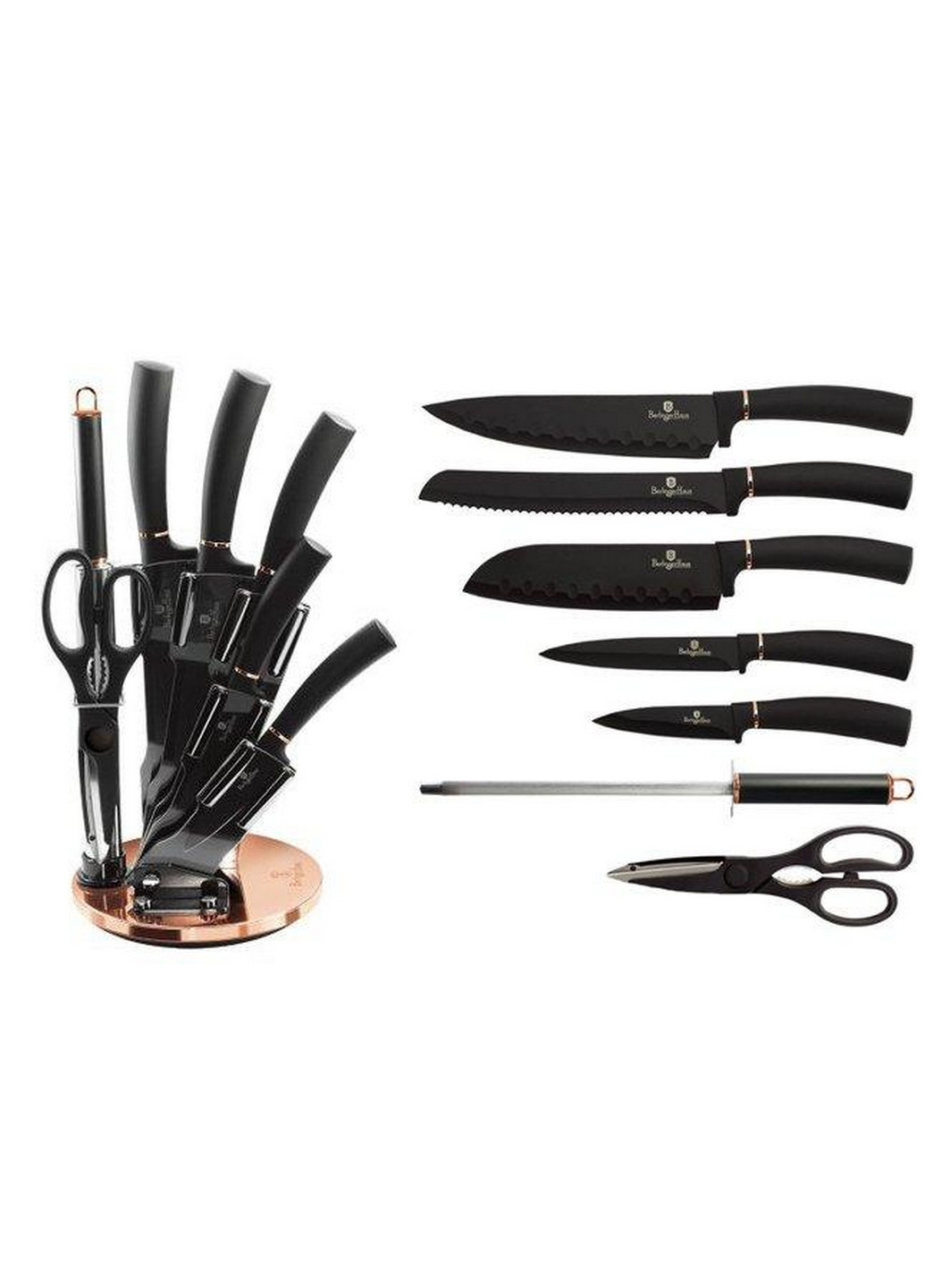 Набор ножей на железной подставке BLACK ROSE Collection 8 предметов Berlinger Haus комбинированные,