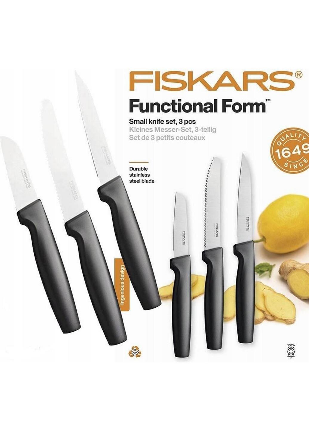 Набор ножей для чистки Functional Form Small Knife Set Fiskars чёрные,