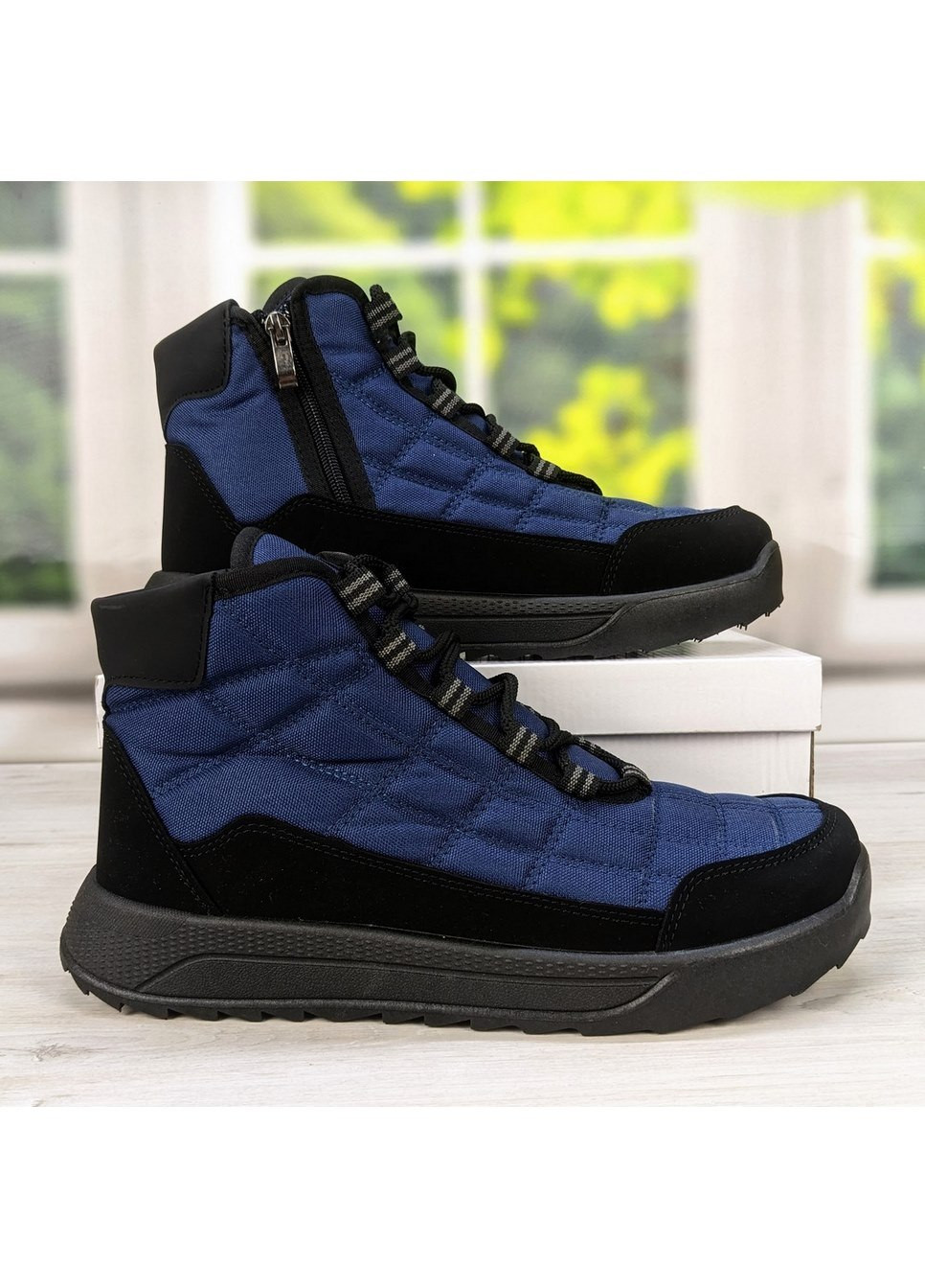 Синие зимние ботинки мужские дутики зимние на шнурках Progress