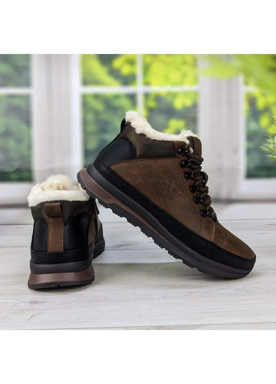 Коричневые зимние ботинки мужские зимние коричневые эко-кожа SAIWIT