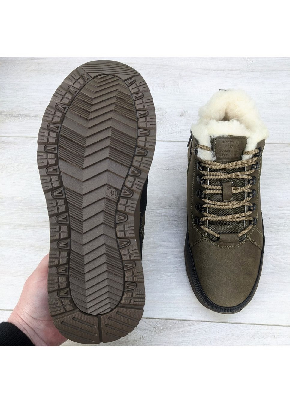 Хаки зимние ботинки мужские зимние коричневые эко-кожа SAIWIT