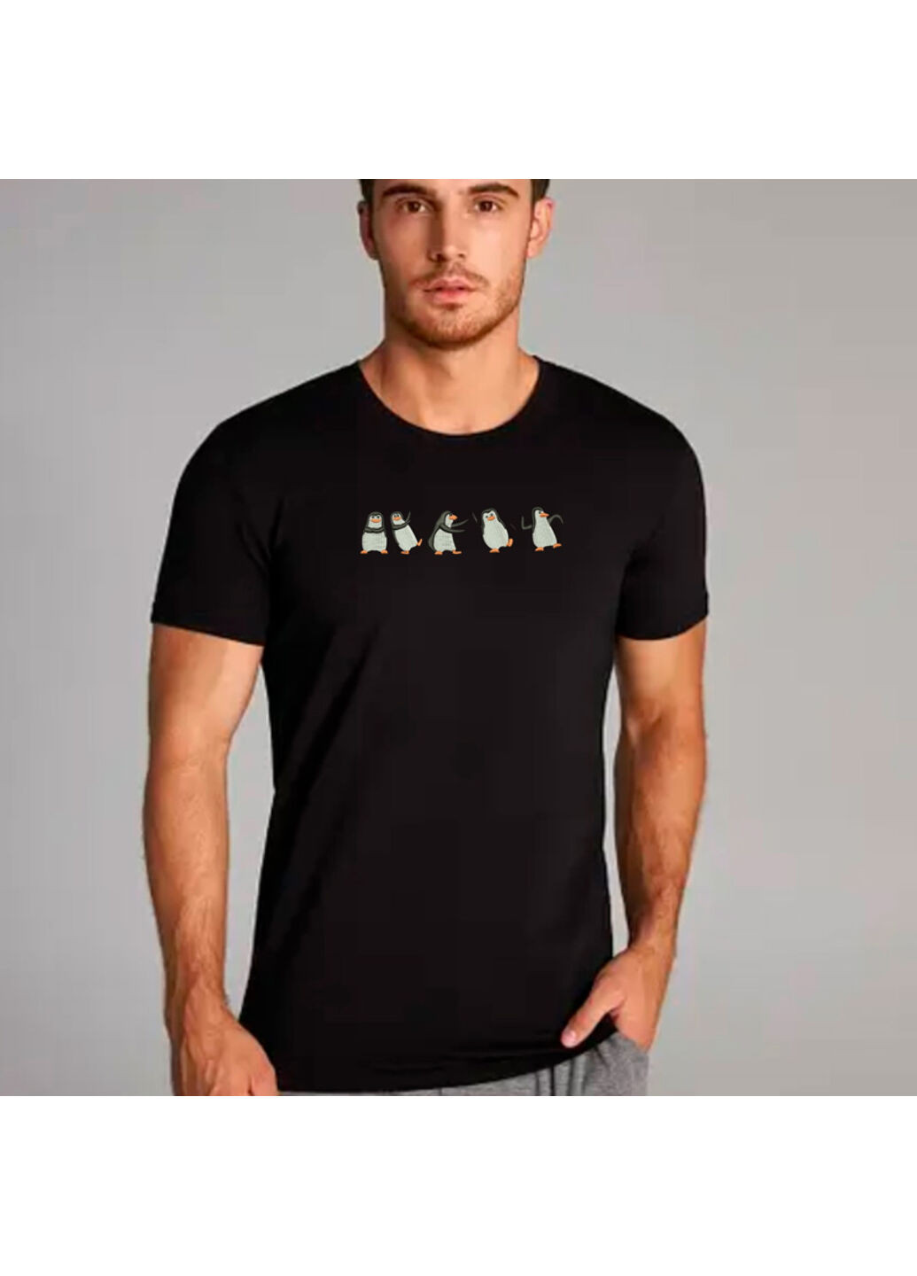 Чорна футболка з вишивкою пінгвінів 01-2 чоловіча чорний s No Brand