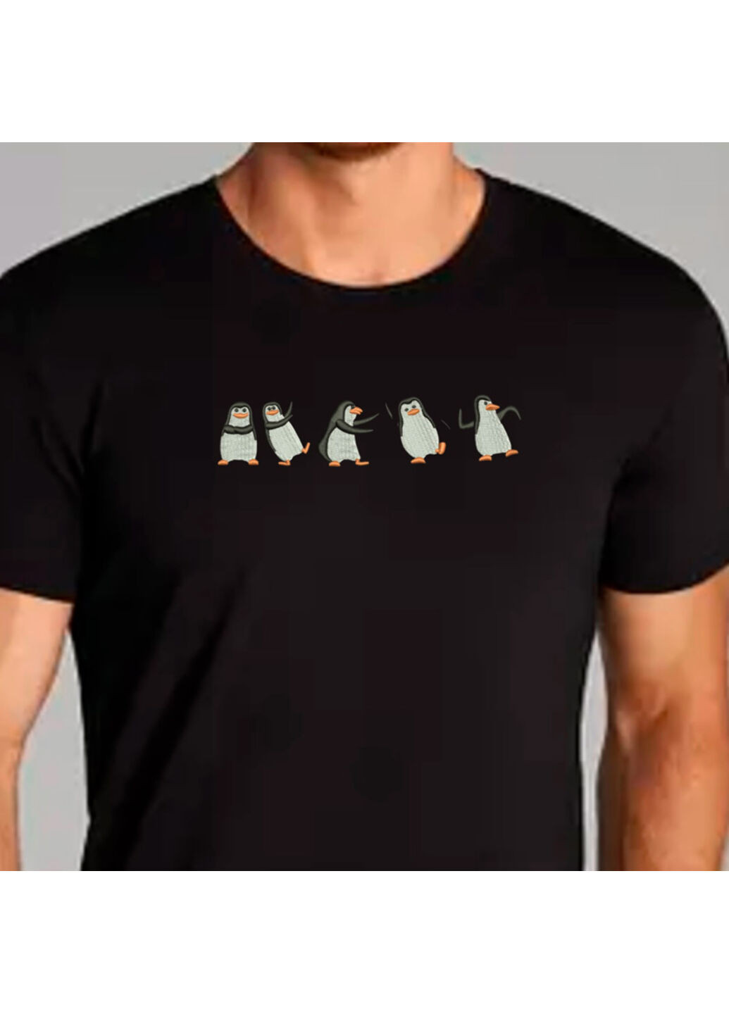 Черная футболка с вышивкой пингвинов 01-2 мужская черный m No Brand