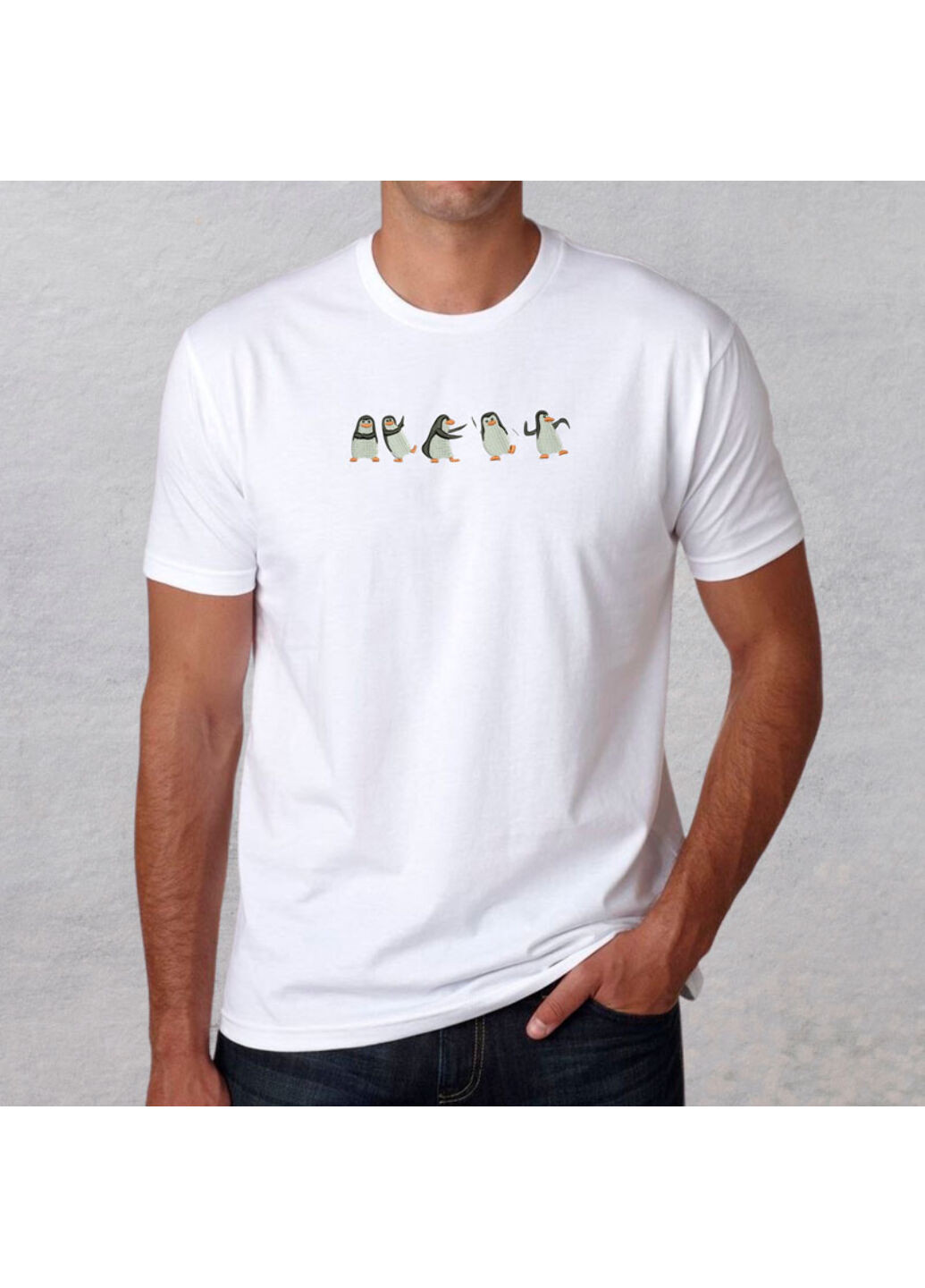 Белая футболка с вышивкой пингвинов 01-1 мужская белый xl No Brand