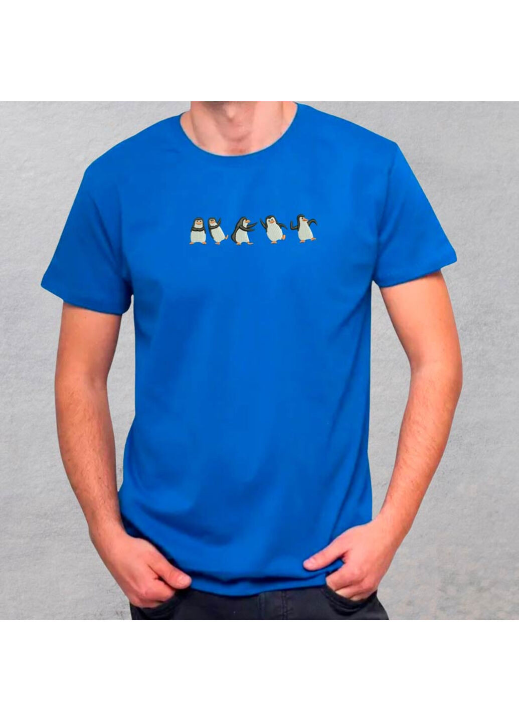 Синяя футболка с вышивкой пингвинов 01-3 мужская синий 3xl No Brand