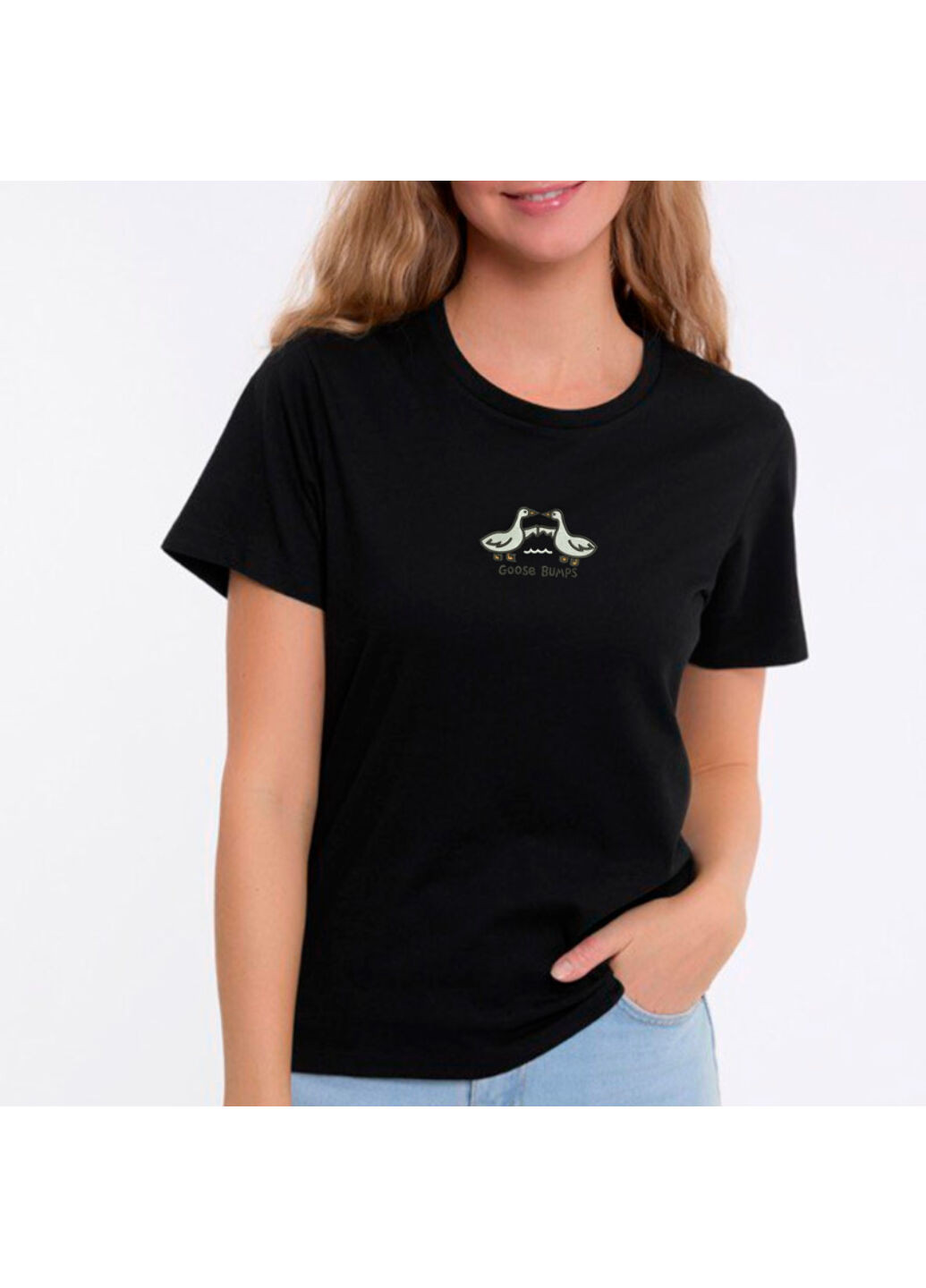 Черная футболка з вишивкою гуси 02-1 женская черный 2xl No Brand