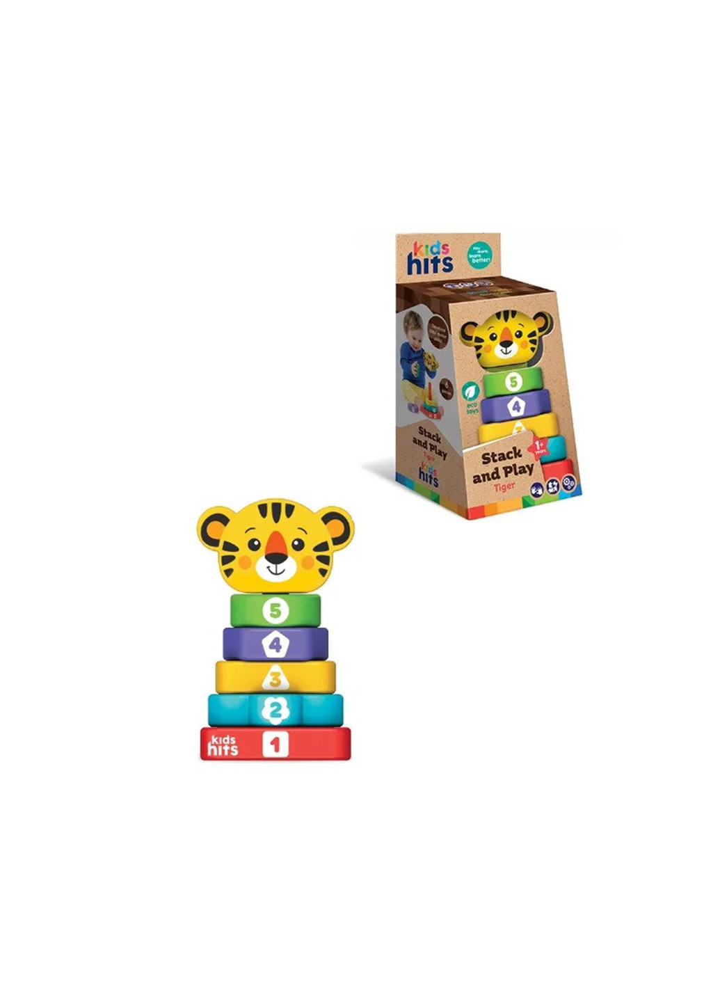 Игрушка деревянная KH20/014 пирамидка тигр Kids Hits (272592822)