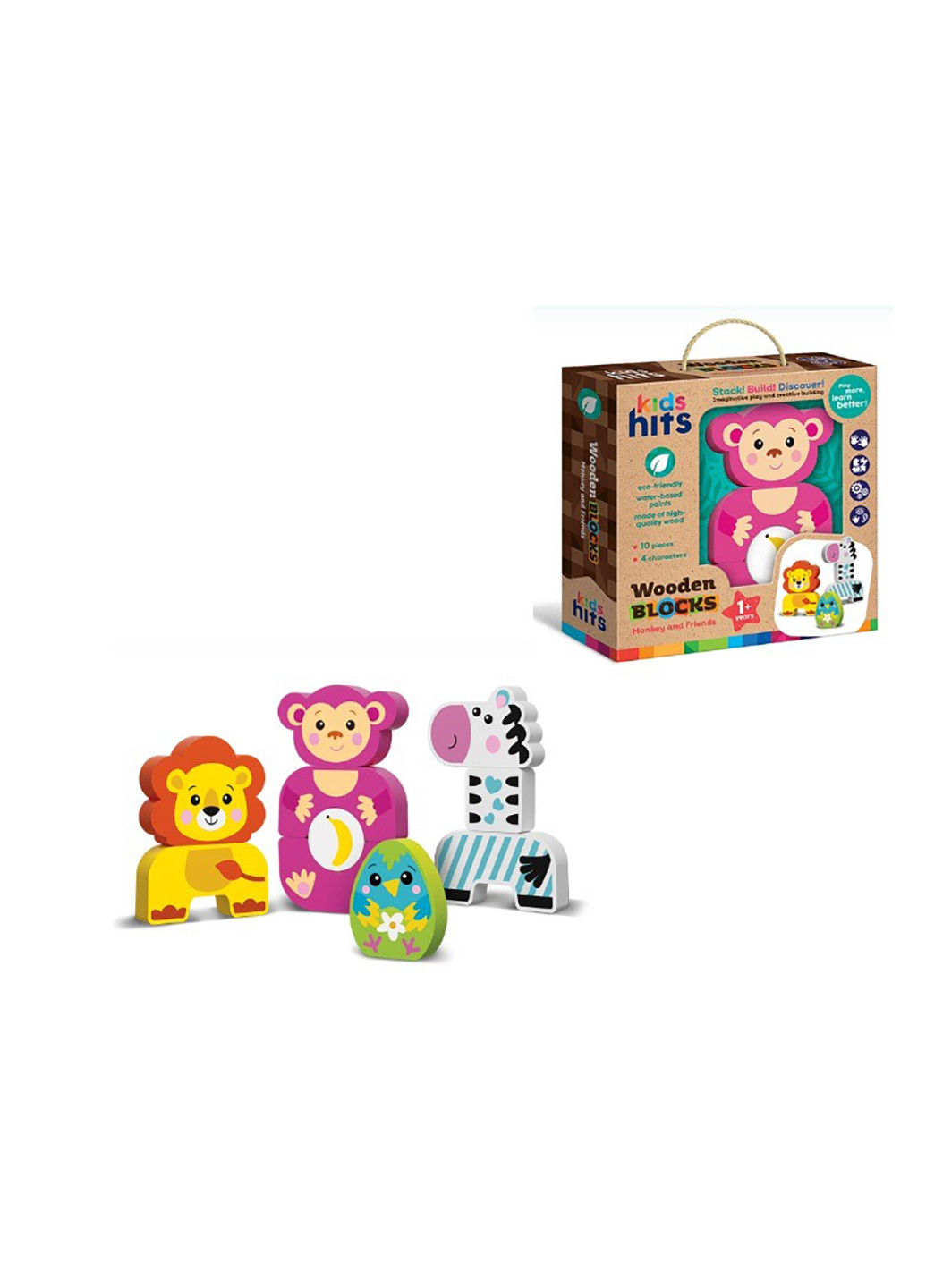 Іграшка дерев'яна KH20/005 кубики 10 деталей 4 персонажі Kids Hits (272592920)