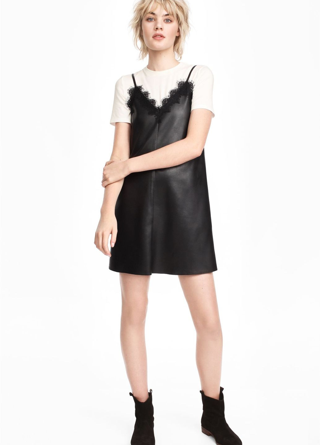 Чорна повсякденний сукня зі штучної шкіри H&M однотонна