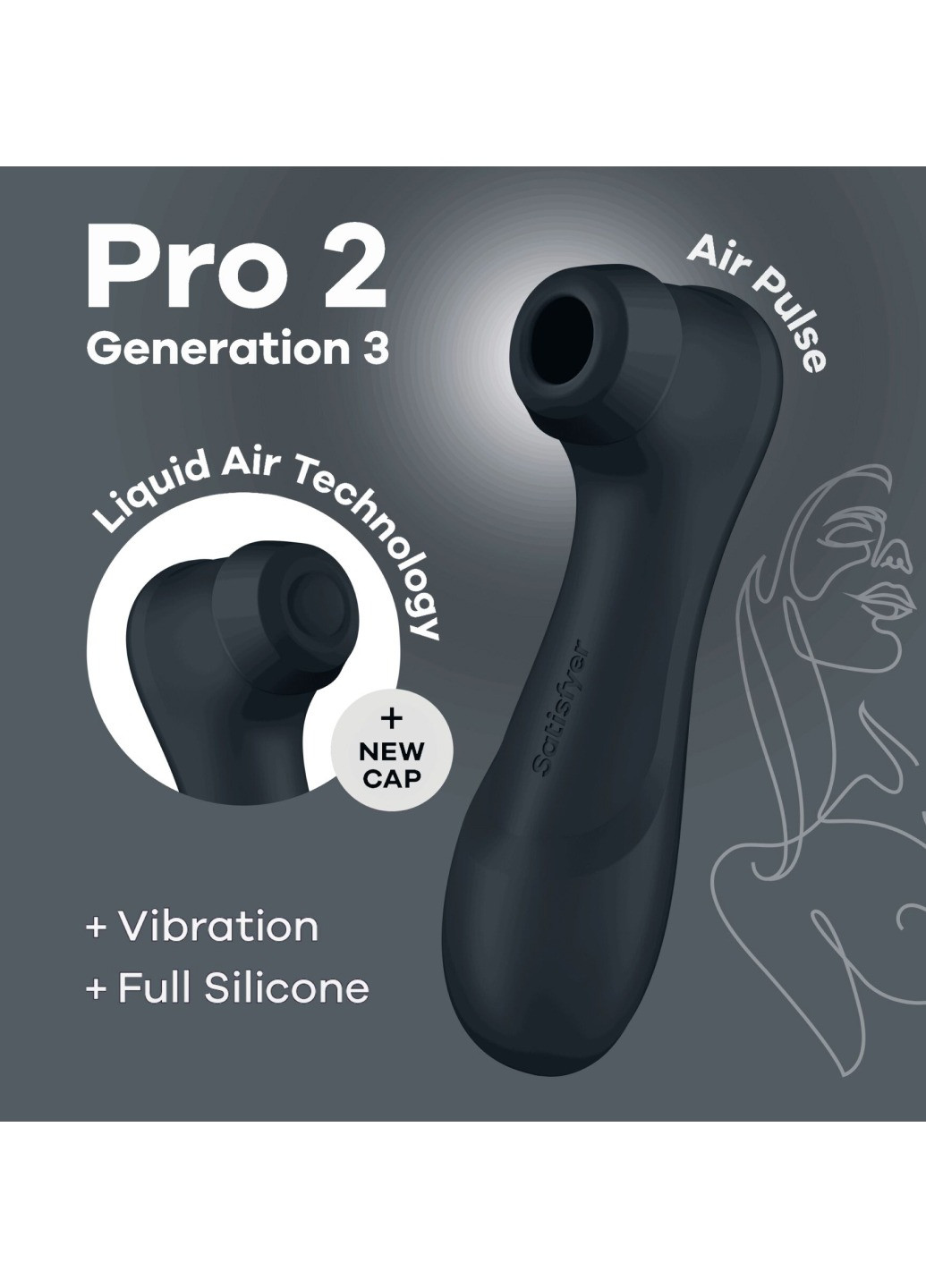Вакуумный клиторальный стимулятор Pro 2 Generation 3 with Liquid Air Dark Grey Satisfyer (272615630)