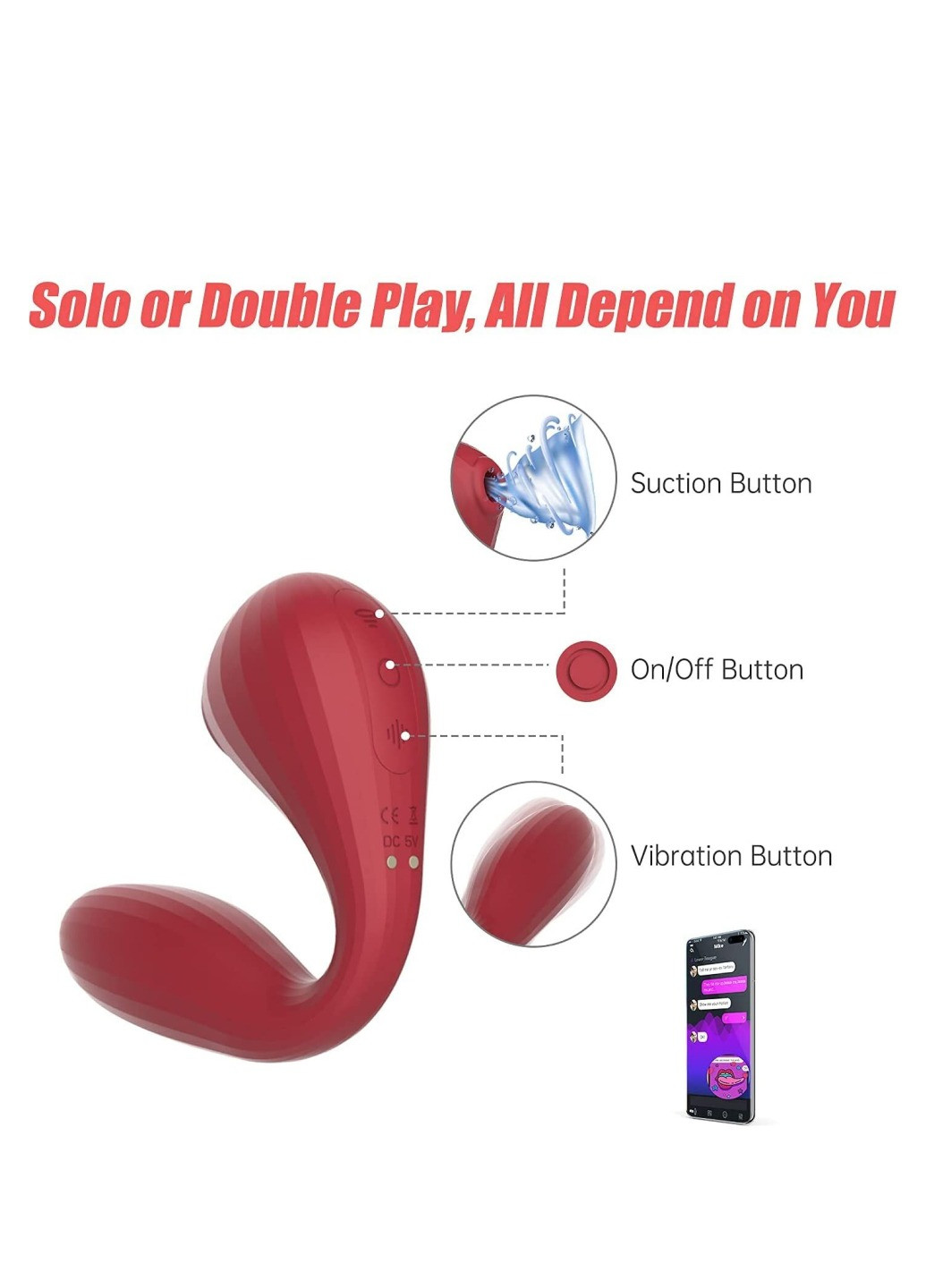 Вакуумный вагинально-клиторальный стимулятор Bobi Red, управление со смартфона Magic Motion (272615763)