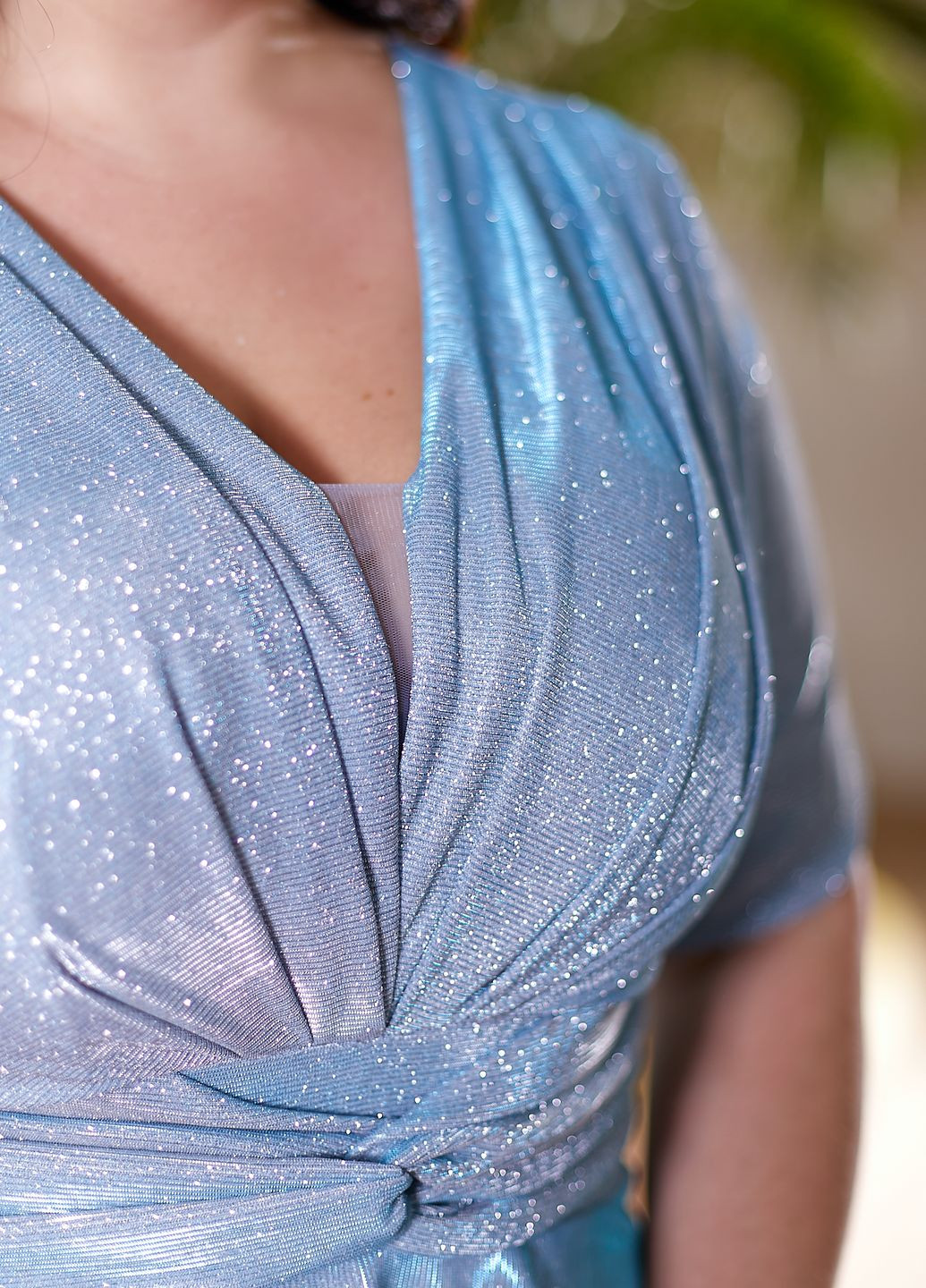 Голубое праздничный вечернее платье макси с глиттером колокол No Brand однотонное