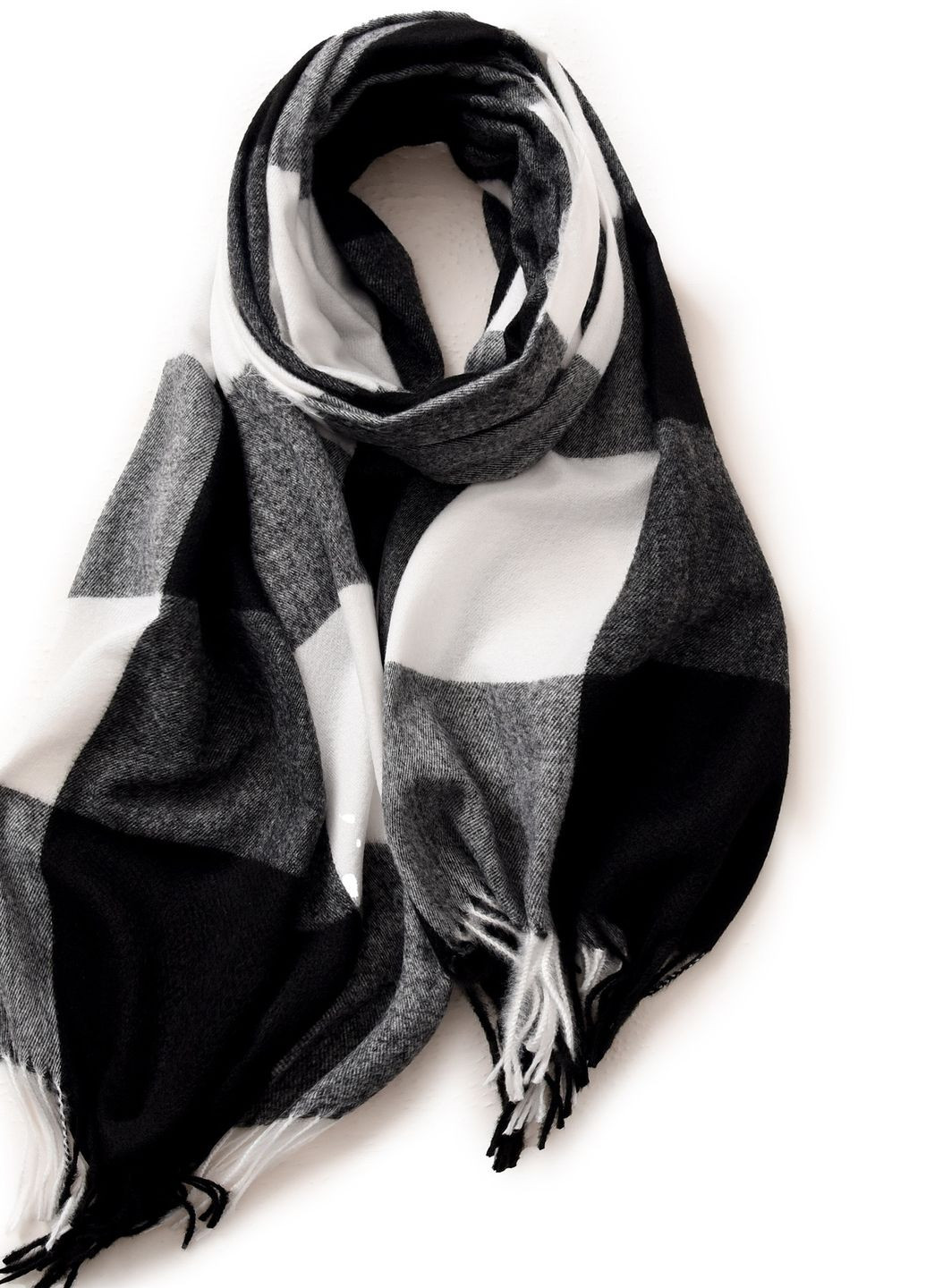 Кашемировый палантин шарф в клетку с бахромой PASHMINA черно-белый No Brand (272610101)