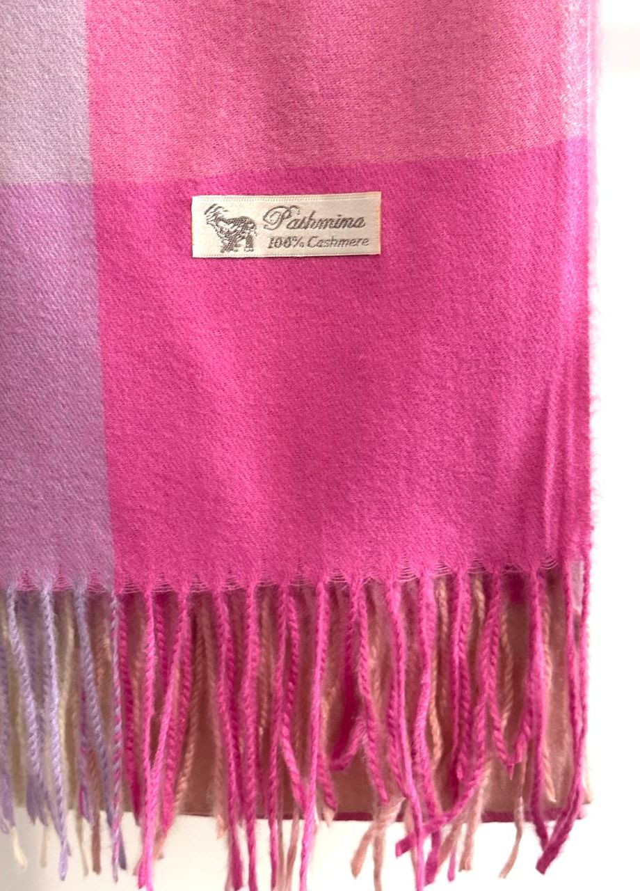 Кашемировый палантин шарф в клетку с бахромой PASHMINA розово-сиреневый No Brand (272610111)