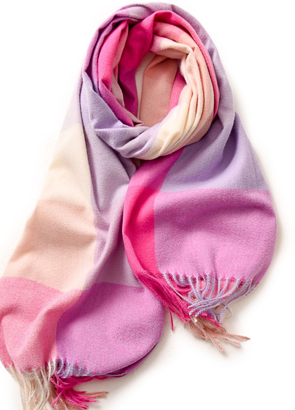 Кашеміровий палантин шарф у клітину з бахромою PASHMINA рожево-бузковий No Brand (272610111)