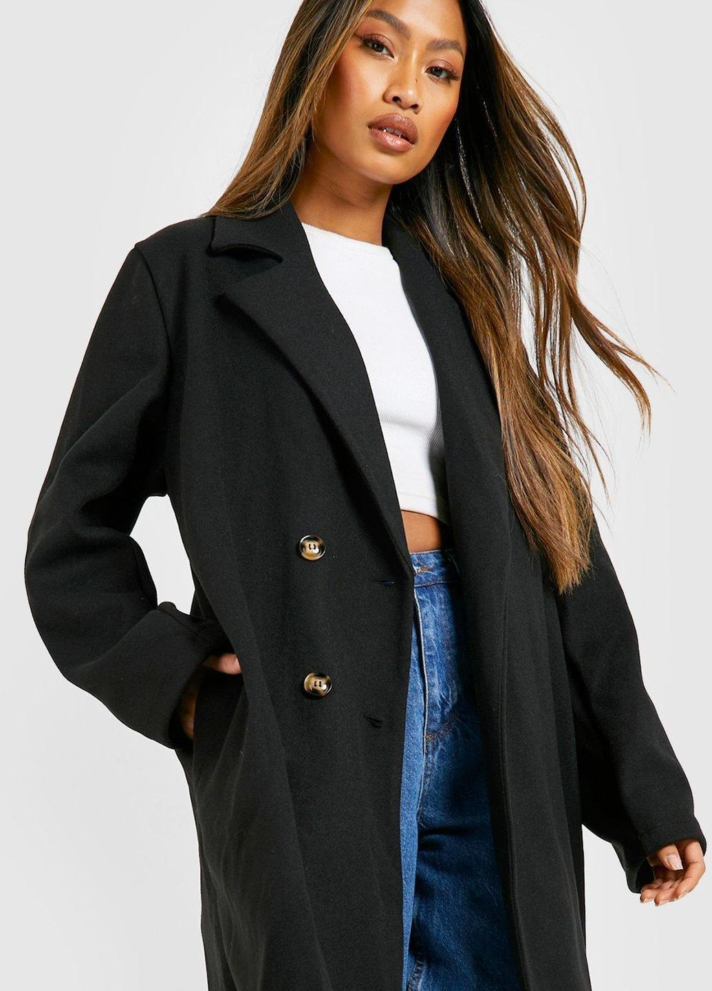 Черное Пальто Boohoo