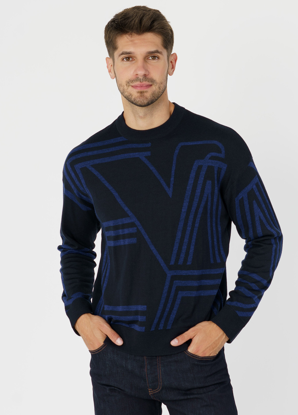 Синий зимний пуловер Emporio Armani